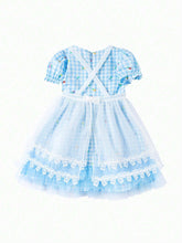 Balabala Young Girl Plaid Contrast Mesh Frill Trim Princess Dress, Lovely